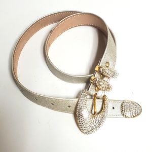 B.B. Simon Swarovski Crystals Silver Leather Vintage Belt  Sz M